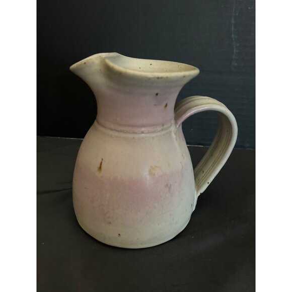 Hand Crafted Ceramic Pitcher With Applied Ribbed Handle Pinched Spout Pink Blush - Picture 1 of 7